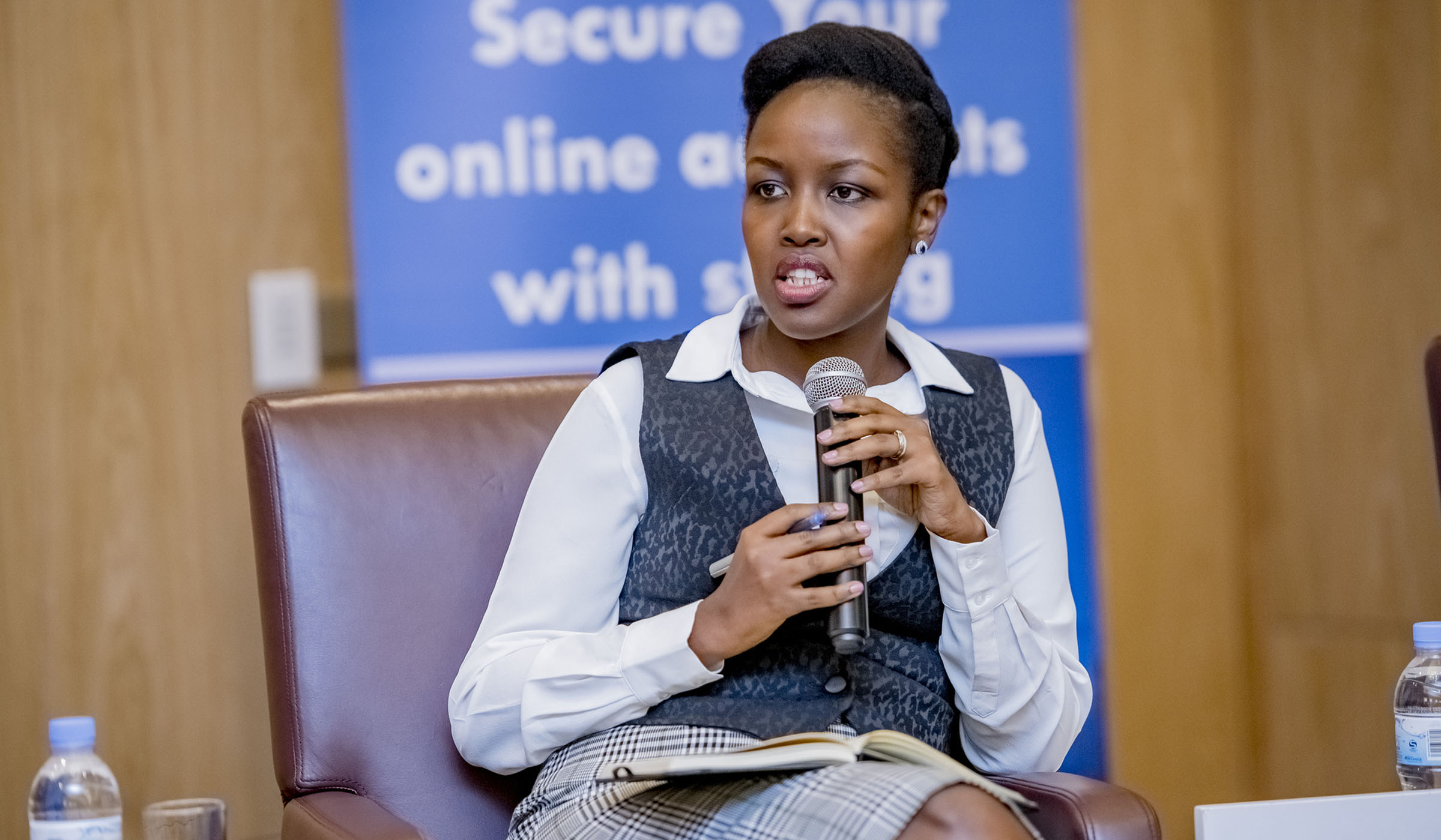 Minister Ingabire speaks on a panel during the Regional Cloud and Security Summit in Kigali last week. Courtesy.