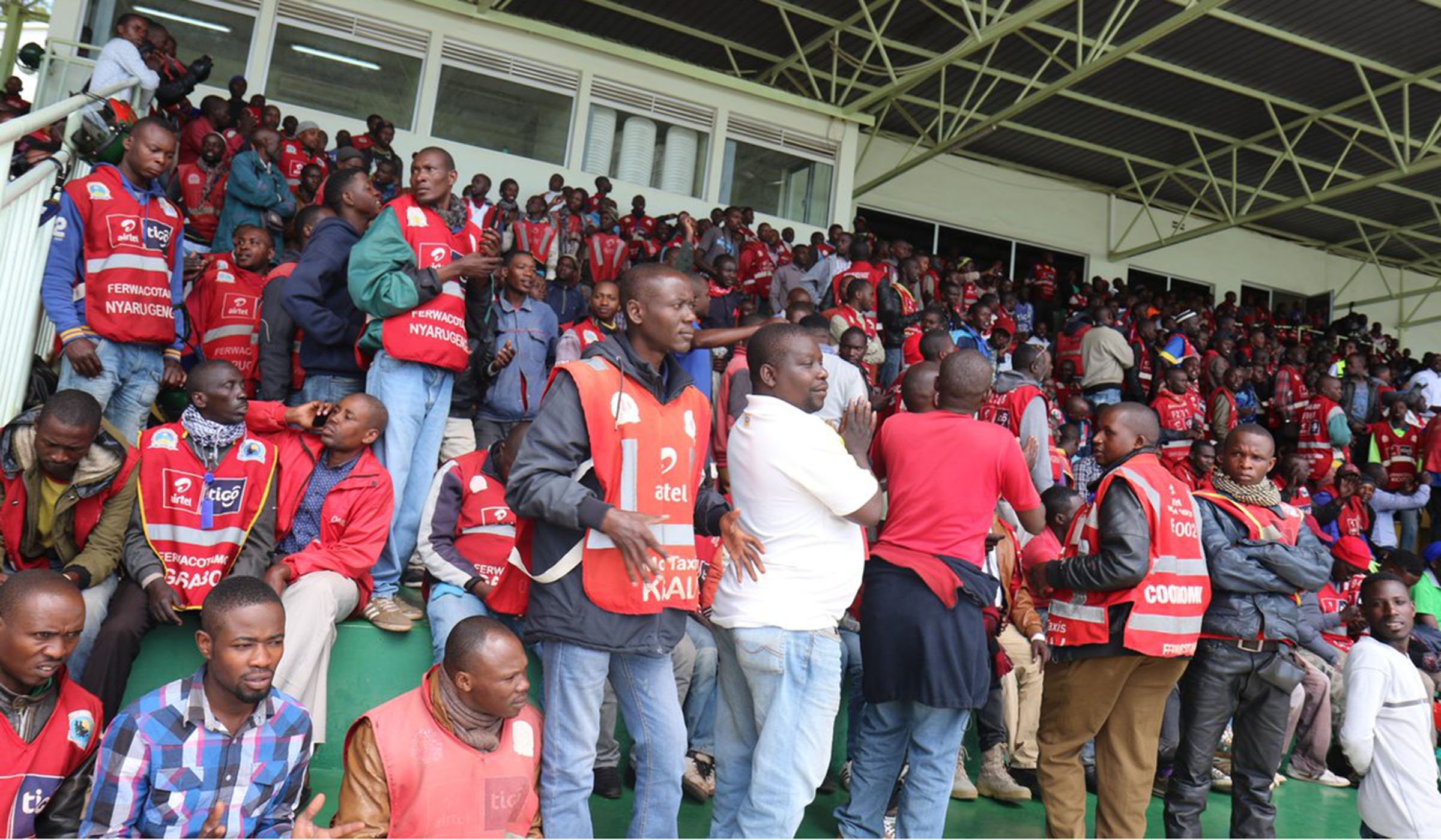 Motorcylists during the meeting with officials from the Ministry of Infrastructure at Kigali Stadium yesterday. The Government has directed all motorcyclists across the country to have adopt cashless payment methods by July 1, 2019.Courtesy.