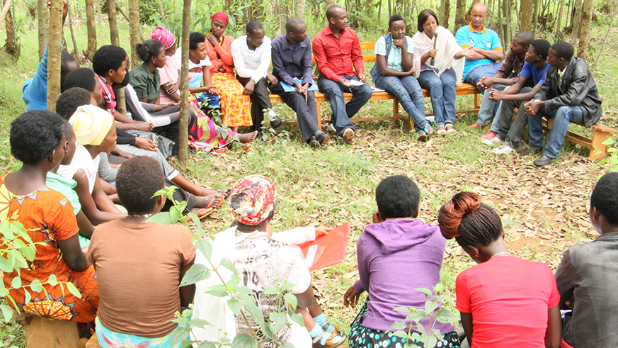 Members of the spaces for peace in one of their monthly psychosocial group dialogue sessions. Courtesy photos
