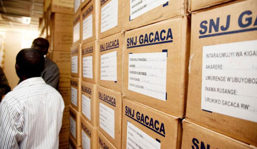 Some of the boxes that contain Gacaca archives at Police headquaters. File.