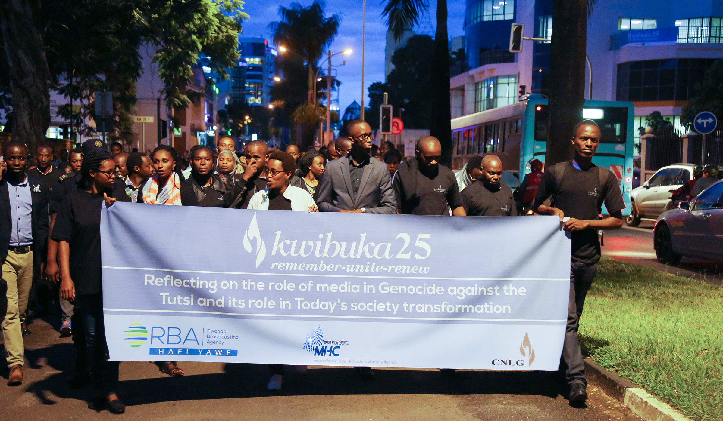 Media practioners and families of journalists killed during the Genocide during the Walk to Remember in honour of the victims in Kigali on Tuesday, April 9. Sam Ngendahimana.