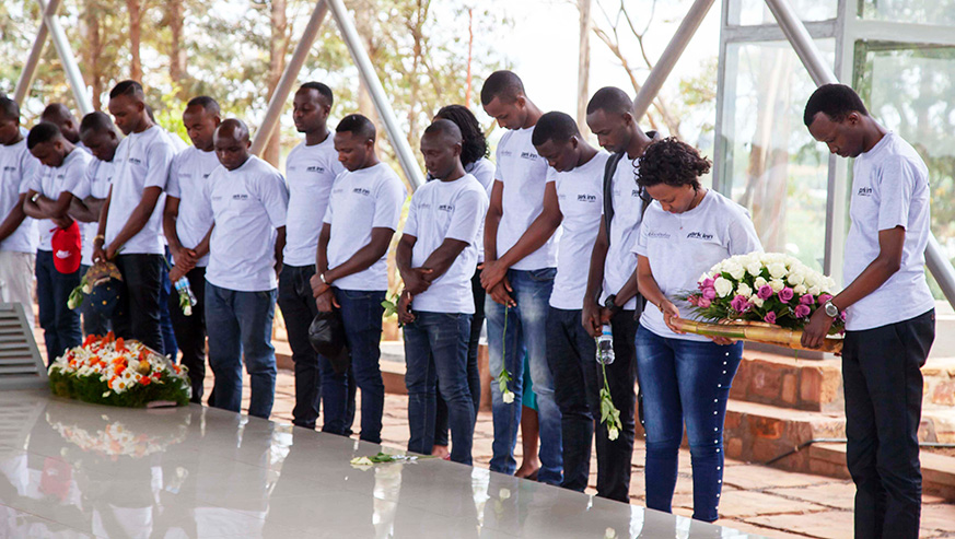 Park Inn by Radisson Hotel staff observe a moment of silence in honour of the victims of 1994 Genocide Against the Tutsi at Ntarama Genocide Memorial. Craish Bahizi.