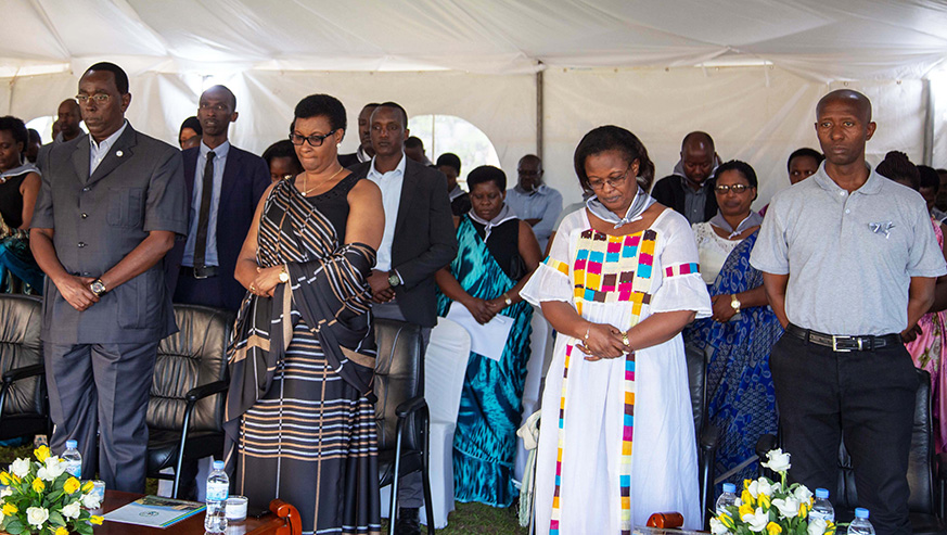Senate president Bernard Makuza (left) and Lower House Speaker Donatille Mukabalisa (2nd left) and other Parliamentarians during the 25th commemoration of the 1994 Genocide against the Tutsi at Rwanda Parliament on April 10, 2019. Craish Bahizi.