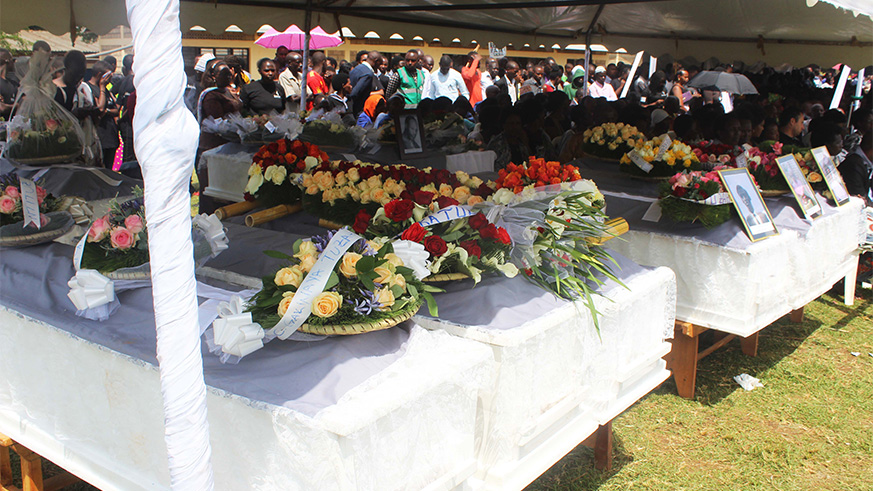 Bodies of 17 victims of the 1994 Genocide against the Tutsi were accorded a decent burial at Kiziguro Memorial Site on Thursday. Jean de Dieu Nsabimana.