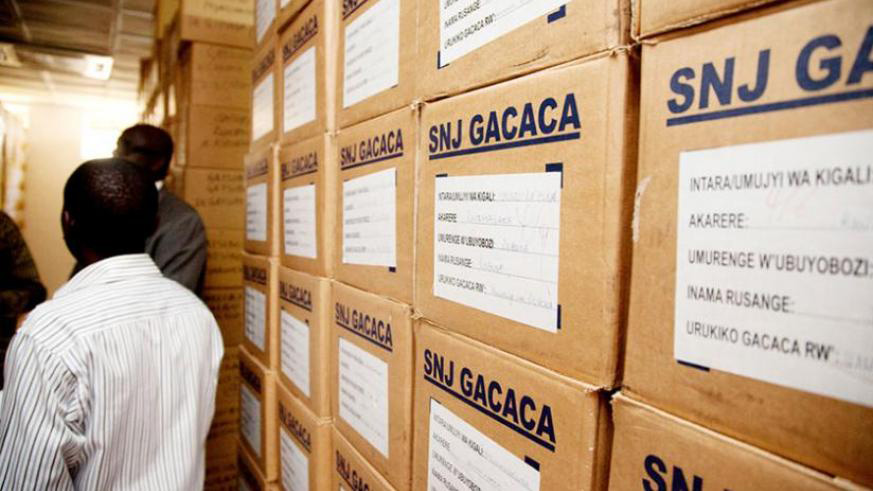 Some of the boxes that contain the Genocide archives at Police headquaters. File.