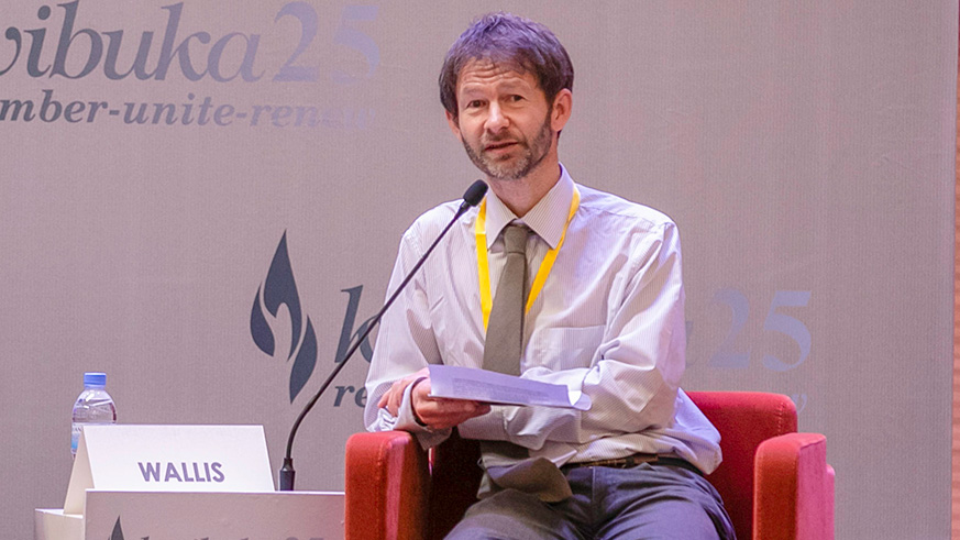 Andrew Wallis, a British journalist and researcher, speaking on a panel at International Conference on the Genocide in Kigali earlier this month. Courtesy.