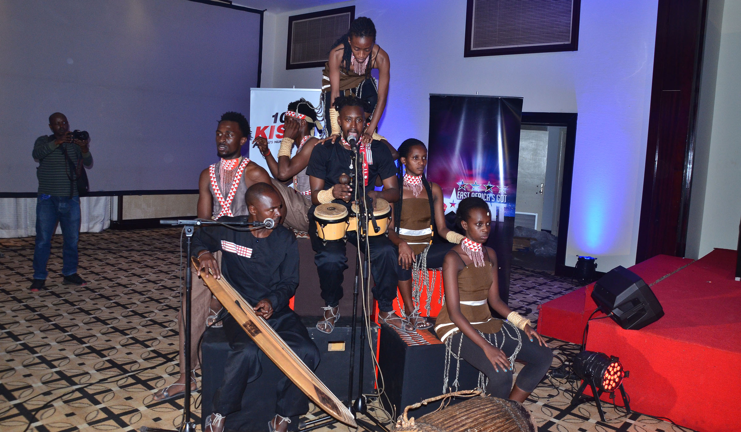 Traditional dancer from Mashirika Performing Arts entertain guests at the event to announce u2018Got Talentu2019 East Africa, in Kigali on April 18. Courtesy photos.