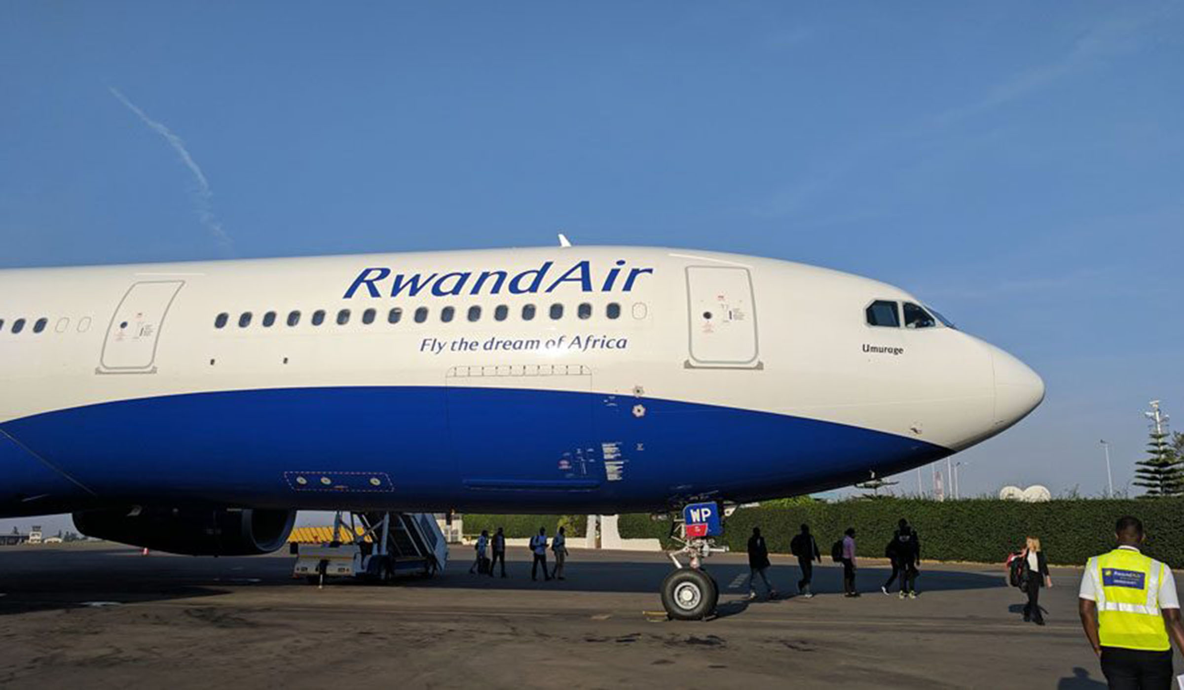 Members of the Private Sector Federation travelled to DRC on Wednesday for the launch of RwandAiru2019s maiden flight to Kishansa. /James Karuhanga