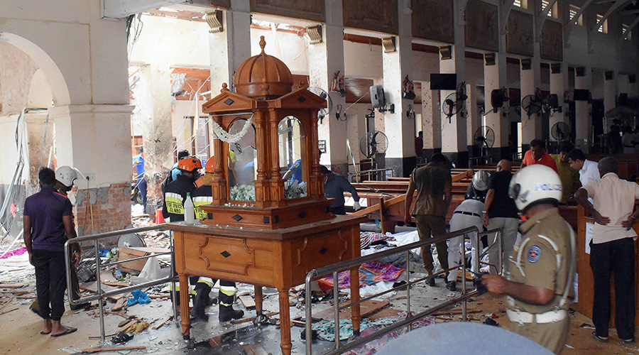 People work at a blast scene at St. Anthony's Church in Kochchikade in Colombo, Sri Lanka. / Xinhua