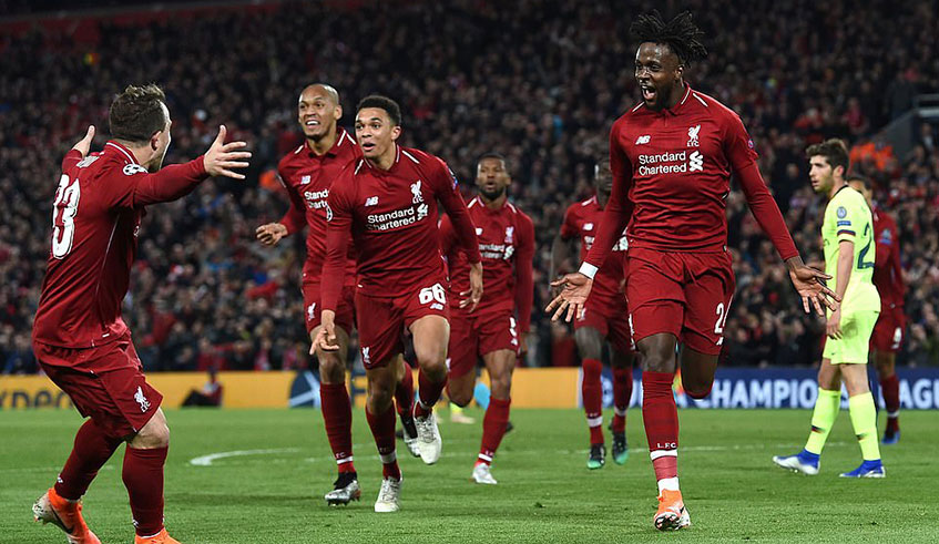 Divock Origi (right) celebrates with Xherdan Shaqiri (left) after scoring Liverpool's fourth to complete the comeback. Net photo.