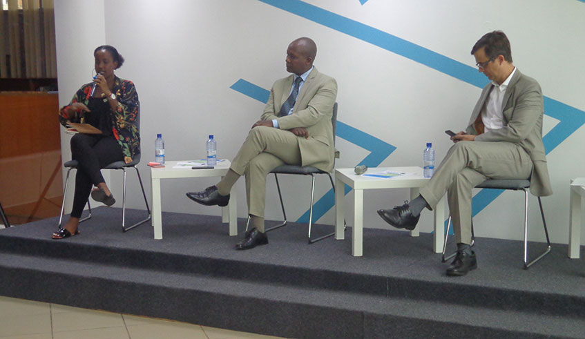 Left to right; Bonithah Kobusingye,  Director of Girl Talk Africa; Doctor Jean Baptiste Mazarati, Deputy Director General of RBC; and US Ambassador to Rwanda Peter Vrooman on the panel. Photos by Simon Peter Kaliisa.