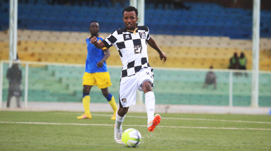 Dominique Savio Nshuti, seen here in a past league match against Amagaju, scored the second goal during APRu2019s 3-1 win over Gicumbi on Thursday. / Sam Ngendahimana