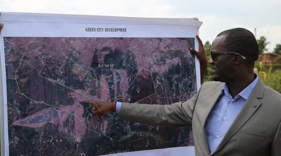Green Fund Rwanda chief executive  Hubert Ruzibiza explains how the green city pilot site in Kinyinya will incorporate affordable housing with innovative financial and loan tools, including rent-to-own options, in Kigali, last year. / Courtesy