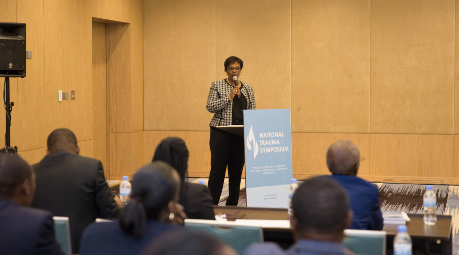 Dr Yvonne Kayiteshonga presents the 2018 Rwanda Mental Health Status report findings, during the National Trauma Symposium on May 8, 2019. / Nadege Imbabazi