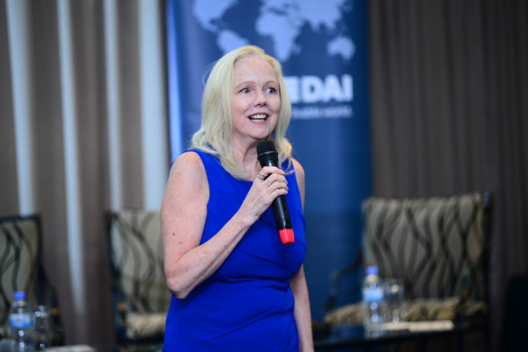 Helms speaks during the launch of her book in Rwanda this week. / Courtesy