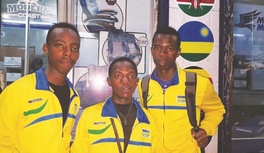 L-R: Vincent Munyakazi, Benoit Kayitare and Jean Paul Sekanyambo are representing Rwanda at the 2019 World Taekwondo Championships in Manchester, England. Courtesy.