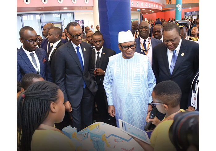 Presidents Uhuru Kenyatta and Mali's Boubakar Keita have joined President Paul Kagame for the opening of the 5th Transform Africa Summit at the Kigali Convention Centre. (Courtesy)