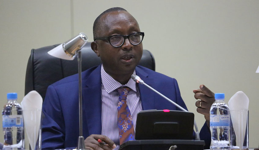 Auditor General Obadiah Biraro speaks during the presentation of his report for the fiscal year ended on June 30, 2018 at Parliamentary Buildings in Kigali. Courtesy.