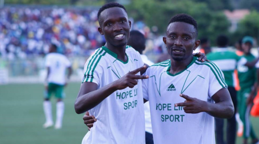 Djuma Nizeyimana (L) and Jean Claude Zagabe, seen here celebrating after beating Rayon Sports in a league game last December, will lead SC Kiyovuu2019s chase for a first major title in 26 years. / File