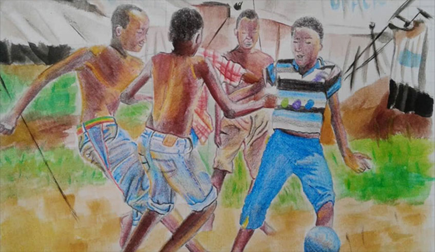 Mugisha produces different artworks using pen. Photos by Michel Nkurunziza.