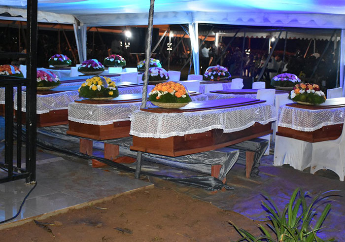 Coffins that contain remains of over 40,000 Genocide victims before burial at Rukumberi Genocide Memorial Site in Ngoma District, Eastern Province. / Jean de Dieu Nsabimana