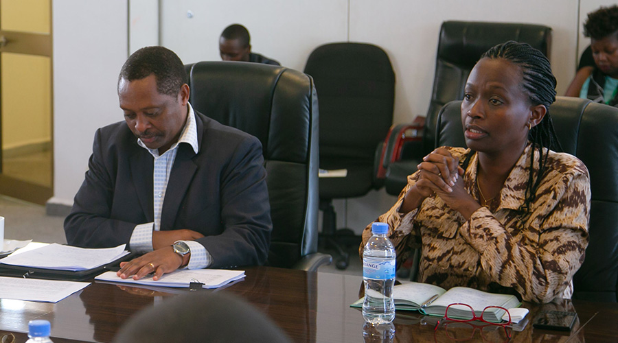 City Mayor Marie-Chantal Rwakazina addressing the meeting, held at Parliament, on May 21, 2019 in Kigali. On her right is the Minister of Local Government, Prof. Anastase Shyaka. / Craish Bahizi