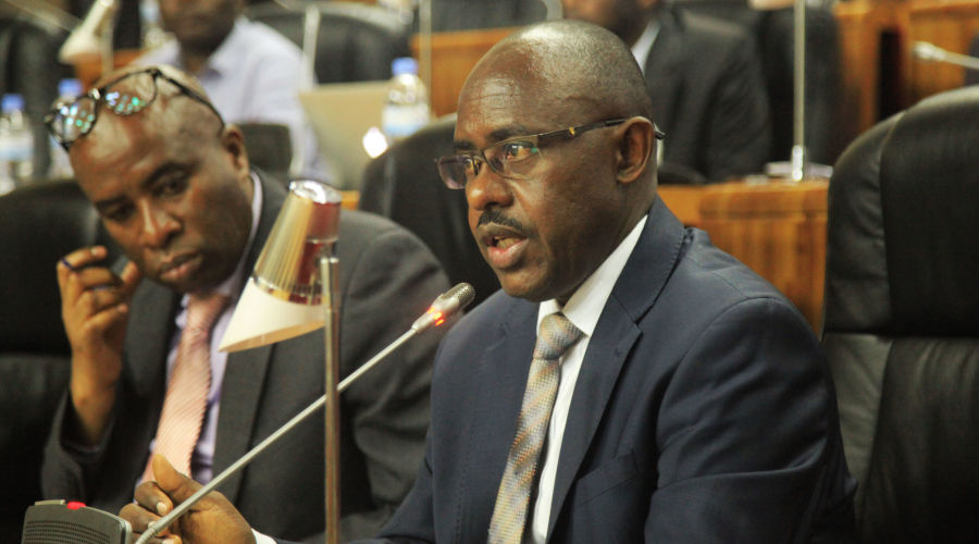 Education minister Eugene Mutimura addresses the parliamentary Standing Committee on National Budget and Patrimony last week. / Sam Ngendahimana