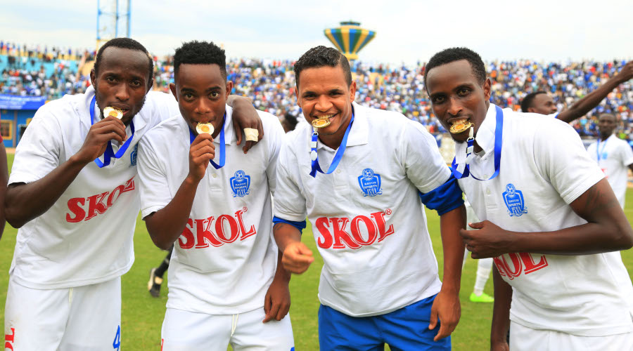 L-R: Skipper Thierry Manzi, Francois u2018Masteru2019 Mugisha, Jonathan Rafael da Silva and Eric Gisa Iramboka show off with their medals on Saturday. / Sam Ngendahimana