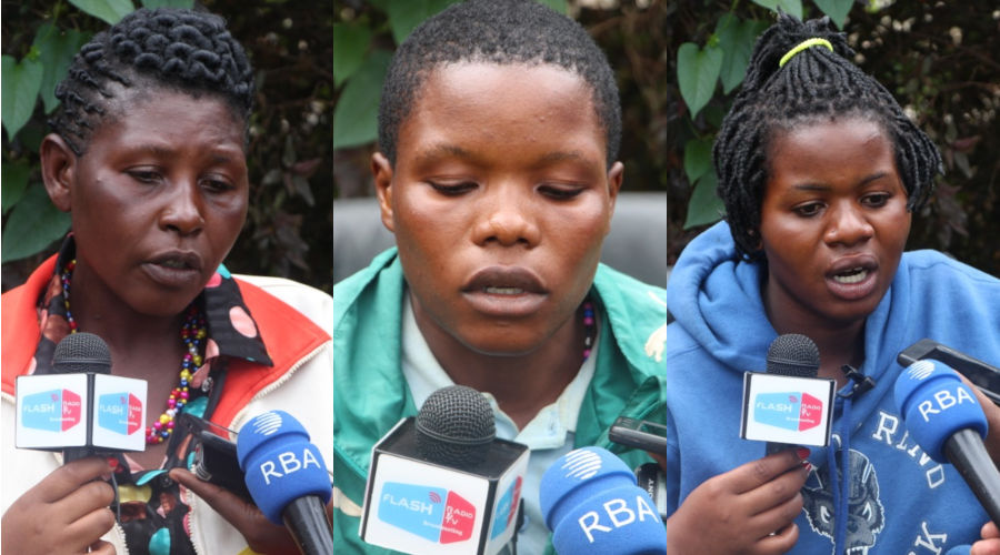 L-R: Alphonsine Musabyimana, Jeanette Nyiransengiyumva, and Veronica Ingabire speak to the media yesterday. / Courtesy