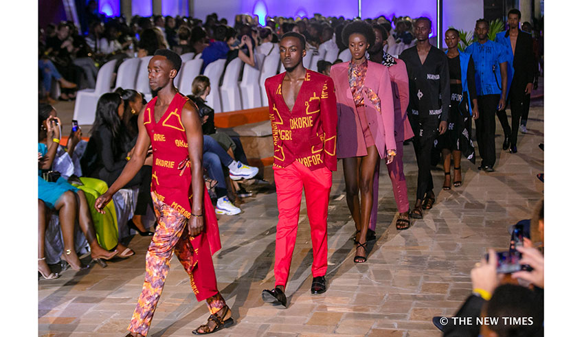 Rwandan designer Sonia Mugabo (right), seen here with a model, was among the designers who showcased their designs at the just concluded Rwanda Fashion Week. / Emmanuel Kwizera