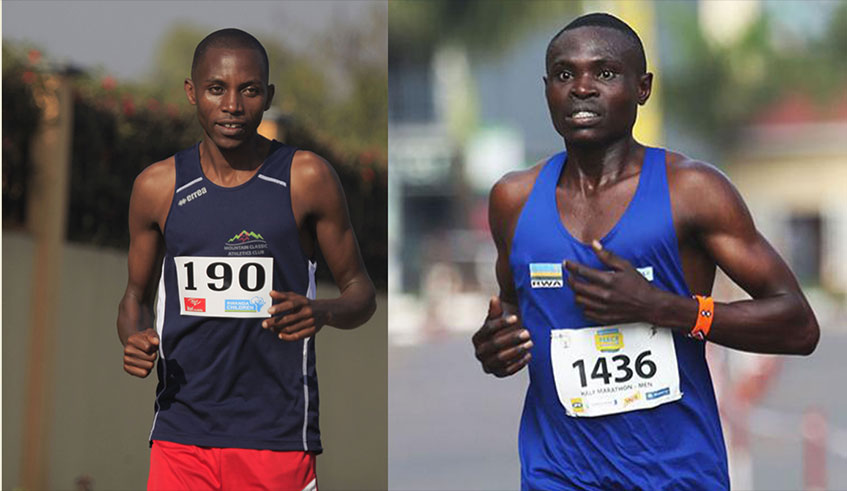 Felicien Muhitira (L) and Noel Hitimana will carry the country's hopes for gold at this year's Kigali International Peace Marathon come Sunday, June 16. Sam Ngendahimana.