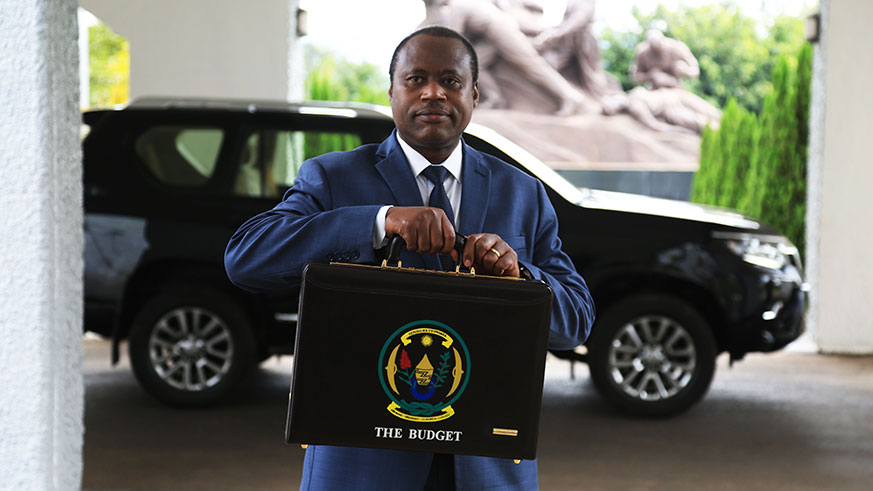 Minister Ndagijimana arrives at parliament to present the 2019-2020 Budget on Thursday. (Sam Ngendahimana)