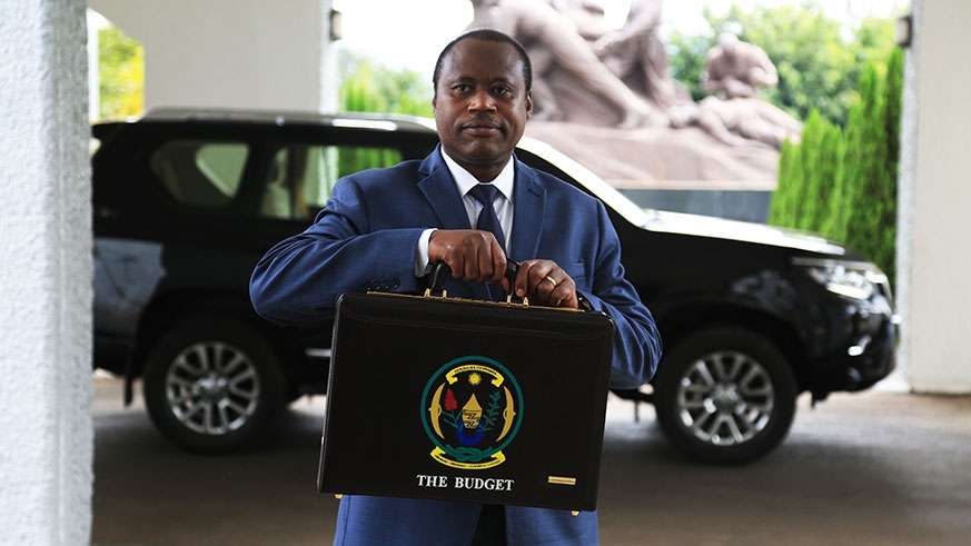 Minister Ndagijimana arrives at parliament to present the 2019-2020 Budget on Thursday. / Sam Ngendahimana