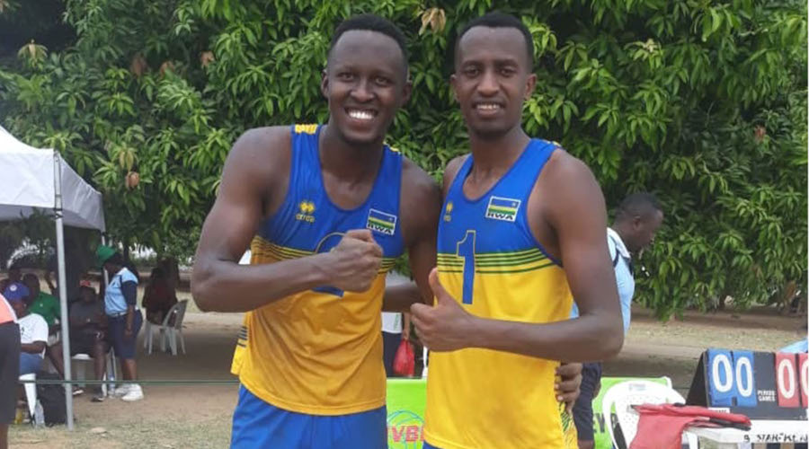 Patrick Kavalo Akumuntu (L) and Olivier Ntagengwa finished second at this yearu2019s Beach Volleyball Africa Cup of Nations. / File