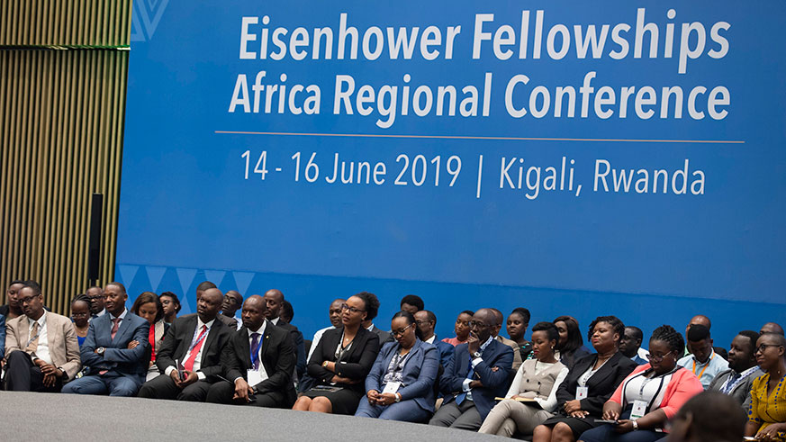Participants at the Eisenhower Fellowships conference discussed the African Continental Free Trade Area in Kigali yesterday. Village Urugwiro.