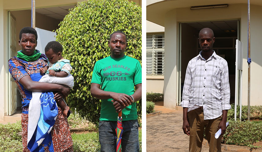 LEFT: Ezu00e9chiel Muhawenimana, 36, his wife Espu00e9rance Dusabimana, 35, and their child who was born from a Ugandan prison, are among those seeking legal redress. RIGHT: Venant Musoni Hakolimana, a teacher who says he lost his job in Ethiopia when he was arrested by Ugandan security agents, is demanding US$1 million in compensation and for the ordeal he was subjected to during detention. Craish Bahizi.