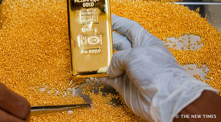 A smartphone shaped-like gold ingot on display at Aldango Gold Refinery at the Kigali Special Economic Free Zone. Ingot is basically a refined metallic gold of any shape. / Emmanuel Kwizera
