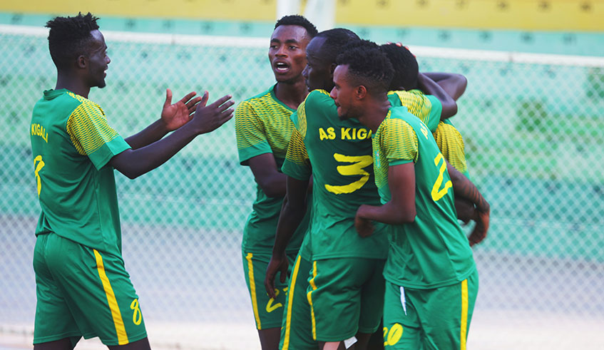 AS Kigali players celebrate after scoring the second goal during their 2-1 victory over Gasogi United at Kigali Stadium on Wednesday. Sam Ngendahimana.