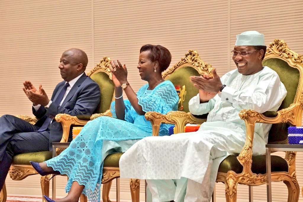 Chadian President Idriss Du00e9by Itno, Rwandau2019s Prime Minister Edouard Ngirente (left), and La Francophonie secretary-general Louise Mushikiwabo applaud at the conference in the Chadian capital of Nu2019Djamena on Tuesday. / Courtesy