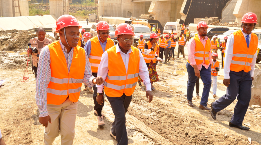 Energy ministers from Burundi, Tanzania and Rwanda inspect construction works at Rusumo power plant on Friday. / Jean de dieu Nsabimana