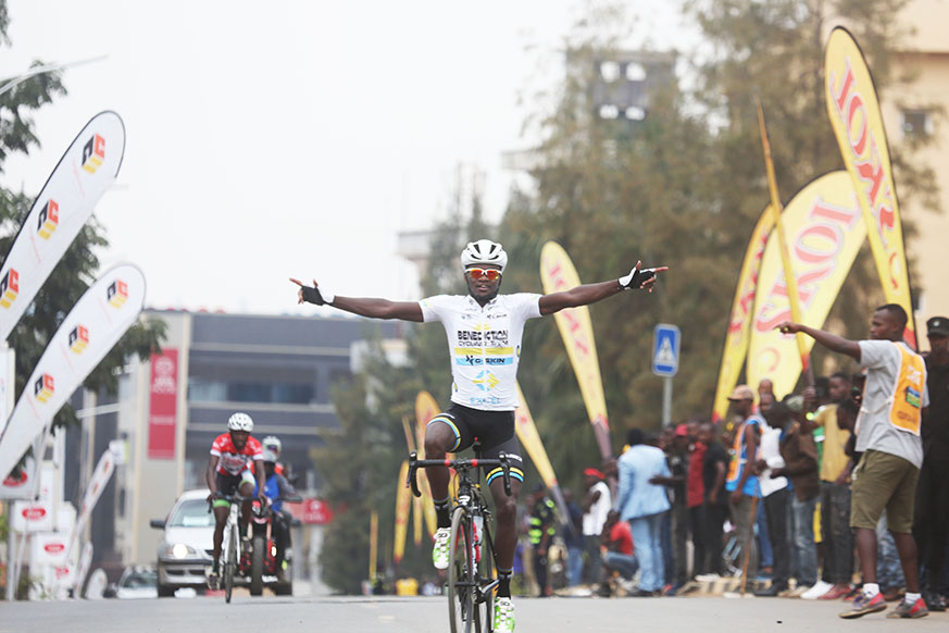 Uwizeyimana, seen here crossing the finish-line yesterday. / Courtesy