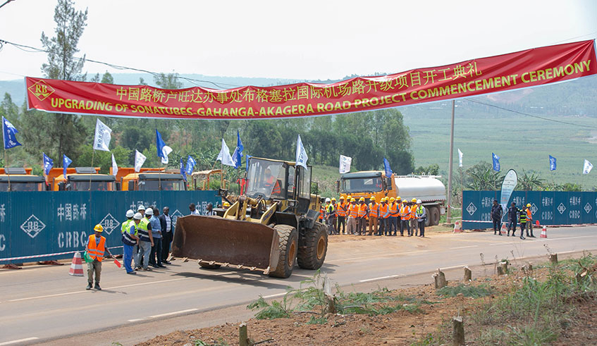 Officials inspect the road works in Eastern Province by a Chinese firm recently. Emmanuel Kwizera.