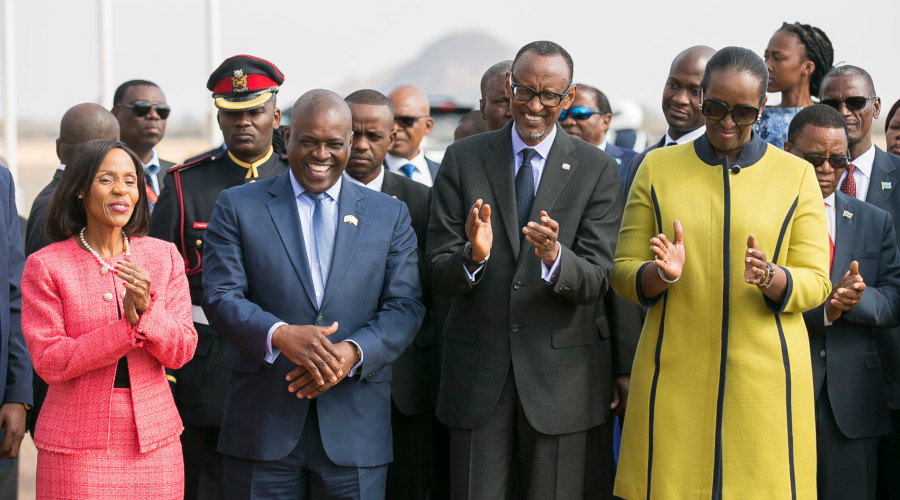 President Paul Kagame and First Lady Jeannette Kagame with their hosts, President Mokgweetsi Eric Keabetswe Masisi and First Lady Neo Masisi, of Botswana, in Gaborone yesterday. President Kagame is on a two-day state visit to the Southern African country during which the two countries signed bilateral agreements. / Village Urugwiro