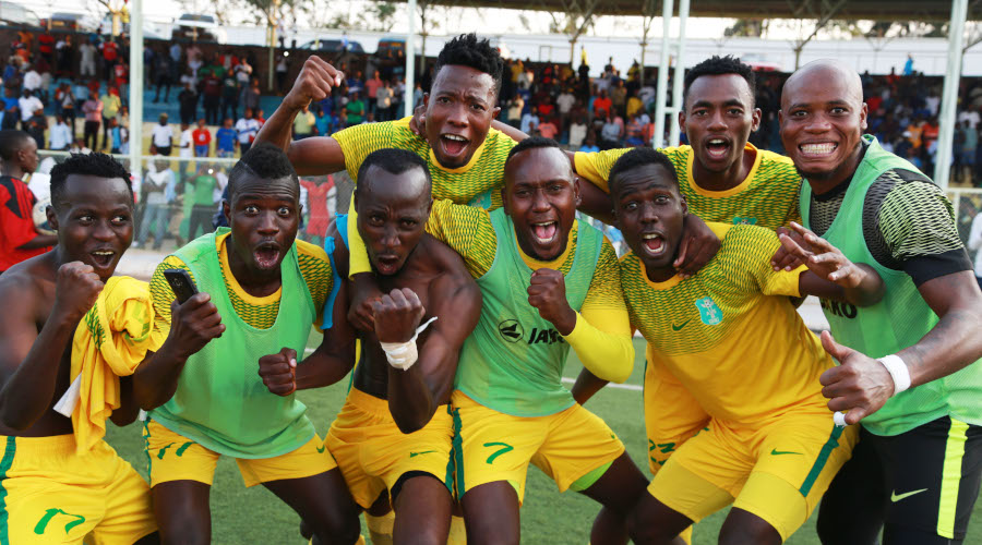 Midfielder Eric u2018Zidaneu2019 Nsabimana (3rd-left), converted the winning penalty as AS Kigali stunned Rayon Sports 4-2 at Kigali Stadium on Saturday to reach their first Peace Cup final since 2013. / Sam Ngendahimana