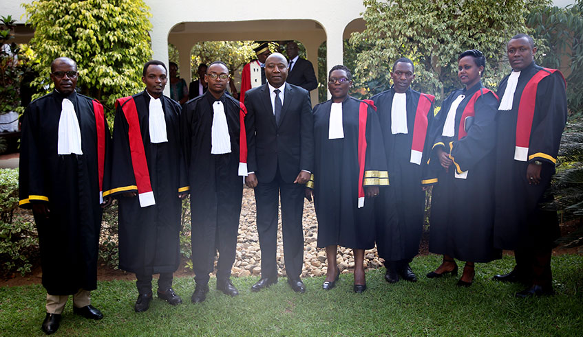 Prime Minister Edouard Ngirente (centre) in a group photo with the prosecutors after the swearing-in ceremony in Kimihurura yesterday. Courtesy.