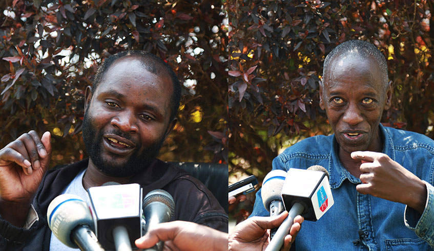 Cu00e9lestin Maniraguha (left) and Moses Rusa speak to the media yesterday. Courtesy.