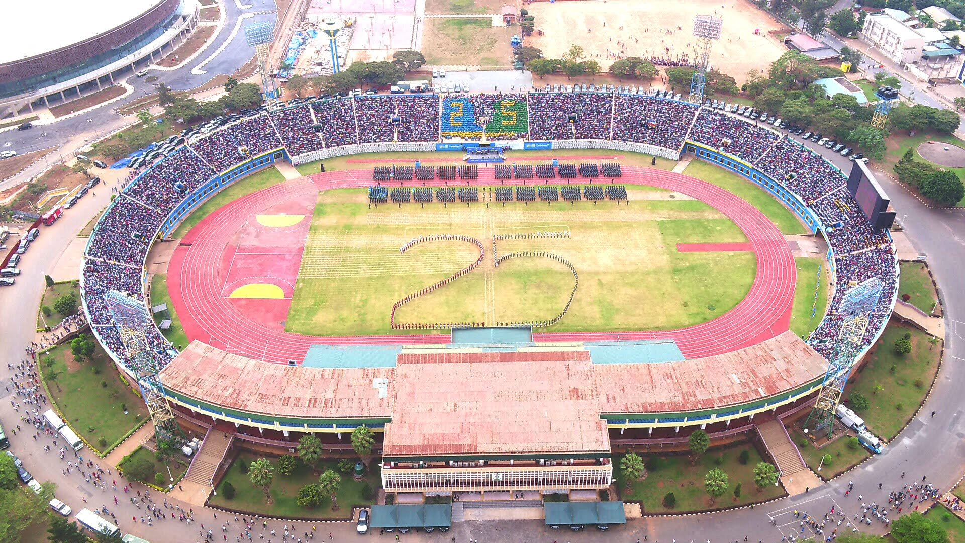 An aerial view of the fully packed Amahoro National Stadium. The crowd was mainly excited by the parade.