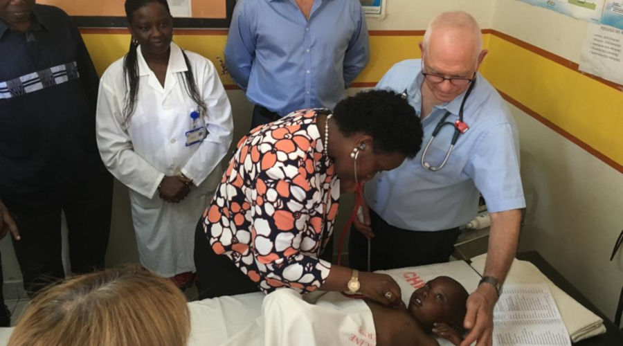 Minister for Health Dr Diane Gashumba screens one of the children recently. / Courtesy