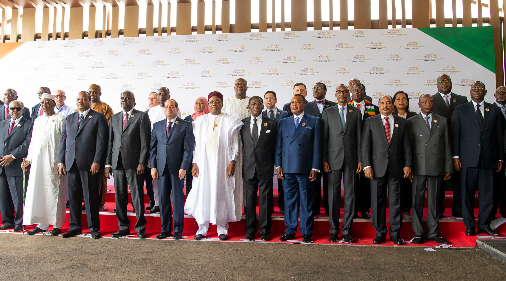 President Paul Kagame and other African leaders after the  launch of the African Continental Free Trade Area in Niamey, Niger, yesterday. The deal  is expected to create a $3.4 trillion economic bloc and spur development. / Village Urugwiro