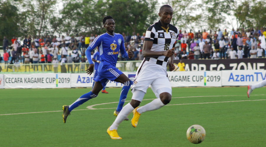 APR's main striker Ernest Sugira (#16), seen here in action against Heegan on Thursday, is yet to score in the Cecafa Kagame Cup 2019. / Courtesy
